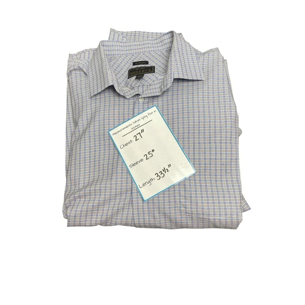 Jos A Bank Reserve Mens Dress Shirt Egyptian Cotton Blue Plaid Size 17/35‎ - Picture 3 of 8